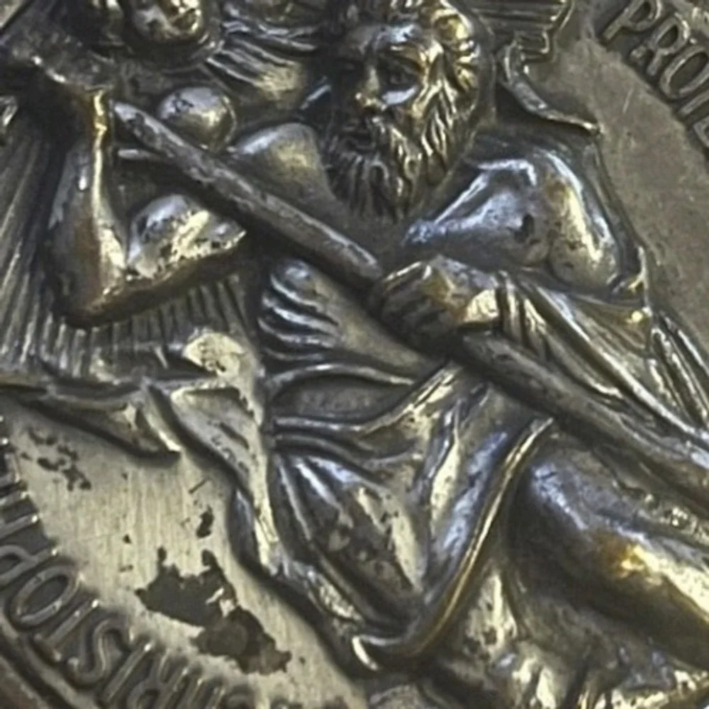 Vintage Swank St Christopher Protectus Medallion Silver Tone Mens Money Clip